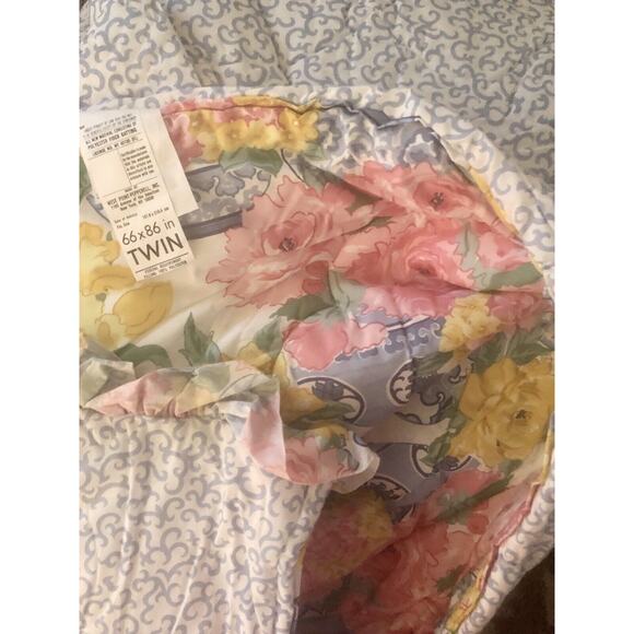 Lady Pepperell Vintage Twin Comforter Blue Ginger Jar Reversible Ruffled Rare - Picture 2 of 9